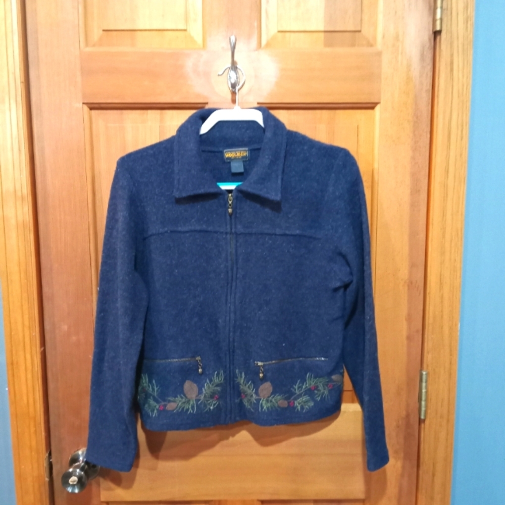John Rich & Bros. Woolrich 100% lamb'swool blue acorn zip up sweater size M